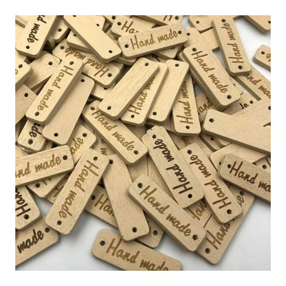 50pcs Wooden Handmade Hand Made Bag Labels Sewing Tags Clothing - Natural Round 3 - Asia Sell