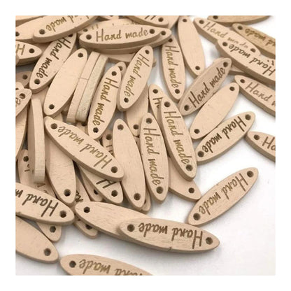 50pcs Wooden Handmade Hand Made Bag Labels Sewing Tags Clothing - Natural Round 5 - Asia Sell