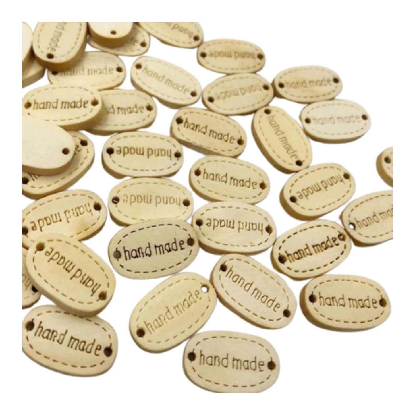 50pcs Wooden Handmade Hand Made Bag Labels Sewing Tags Clothing - Natural Round 7 - Asia Sell
