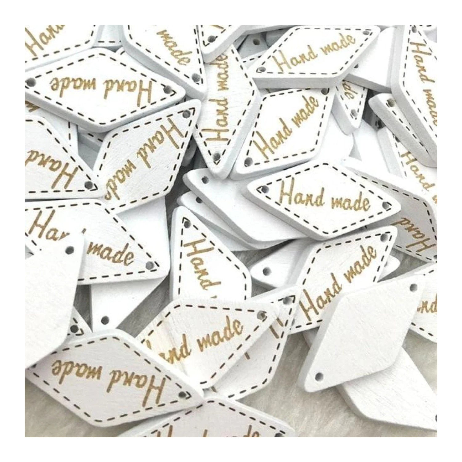 50pcs Wooden Handmade Hand Made Bag Labels Sewing Tags Clothing - White Diamond - Asia Sell