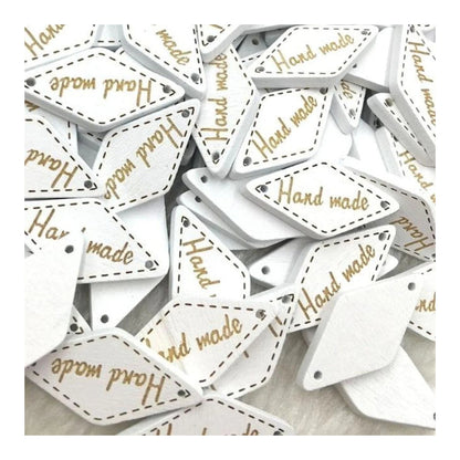 50pcs Wooden Handmade Hand Made Bag Labels Sewing Tags Clothing - White Diamond - Asia Sell