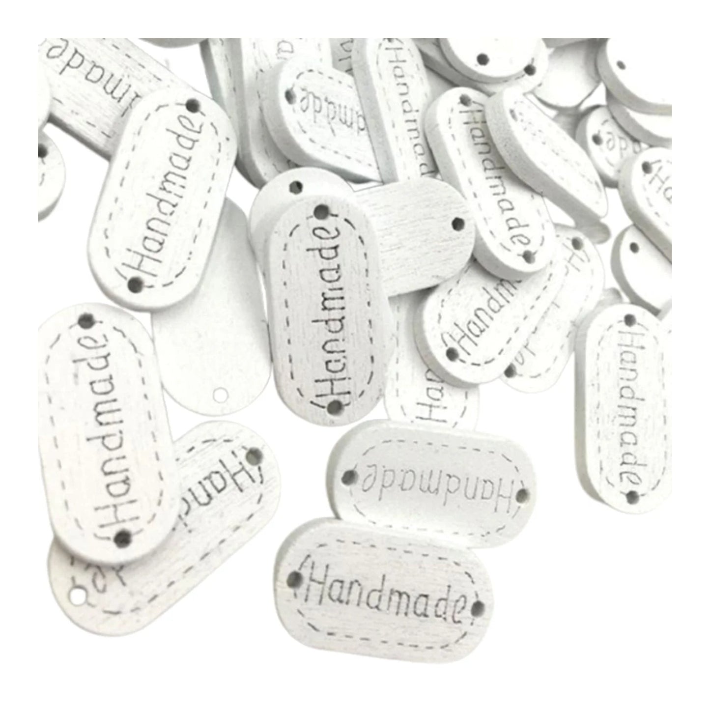 50pcs Wooden Handmade Hand Made Bag Labels Sewing Tags Clothing - White Round 1 - Asia Sell