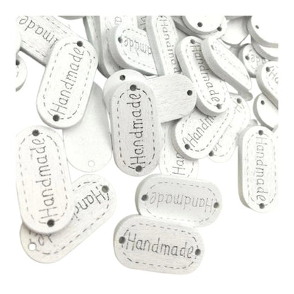 50pcs Wooden Handmade Hand Made Bag Labels Sewing Tags Clothing - White Round 1 - Asia Sell