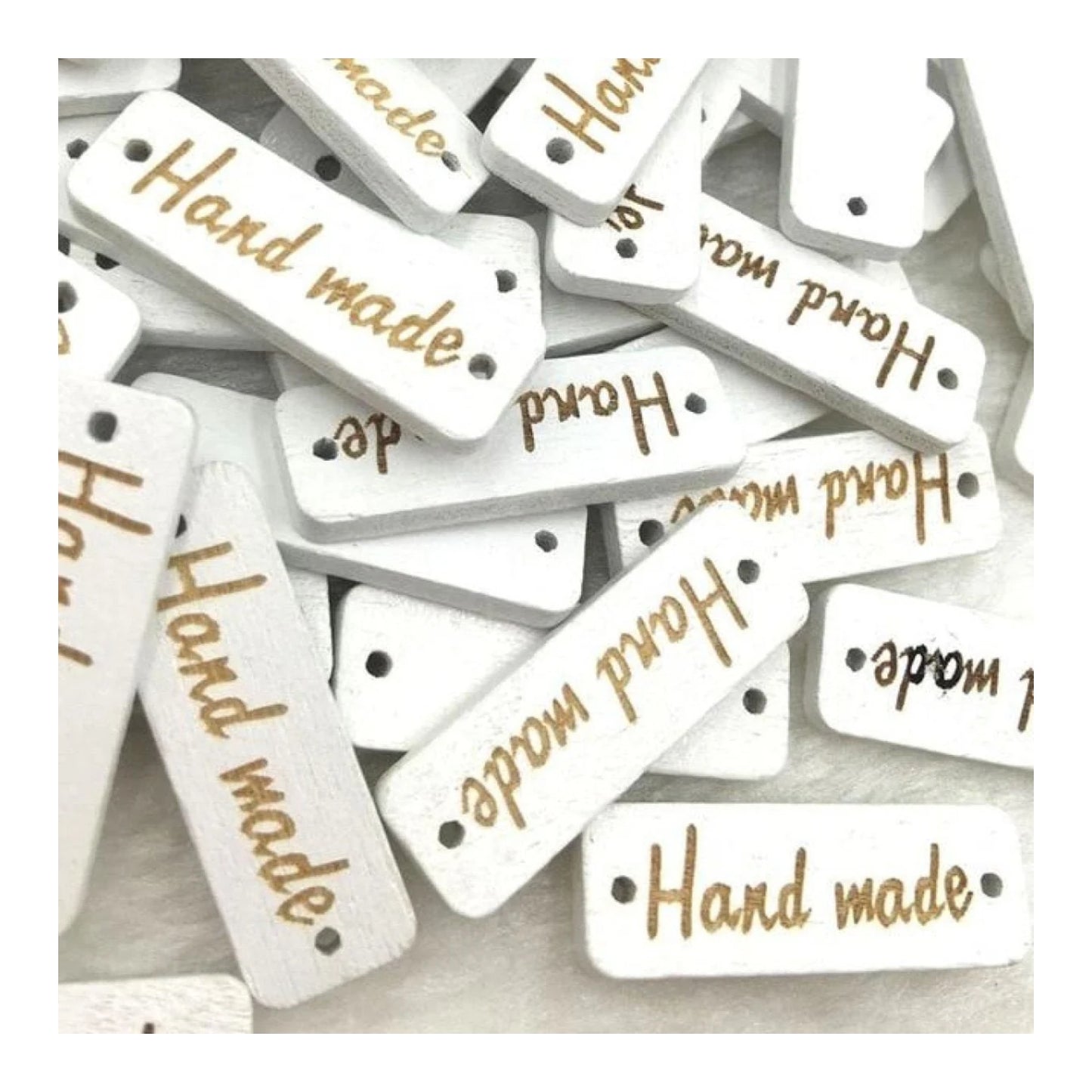 50pcs Wooden Handmade Hand Made Bag Labels Sewing Tags Clothing - White Round 3 - Asia Sell