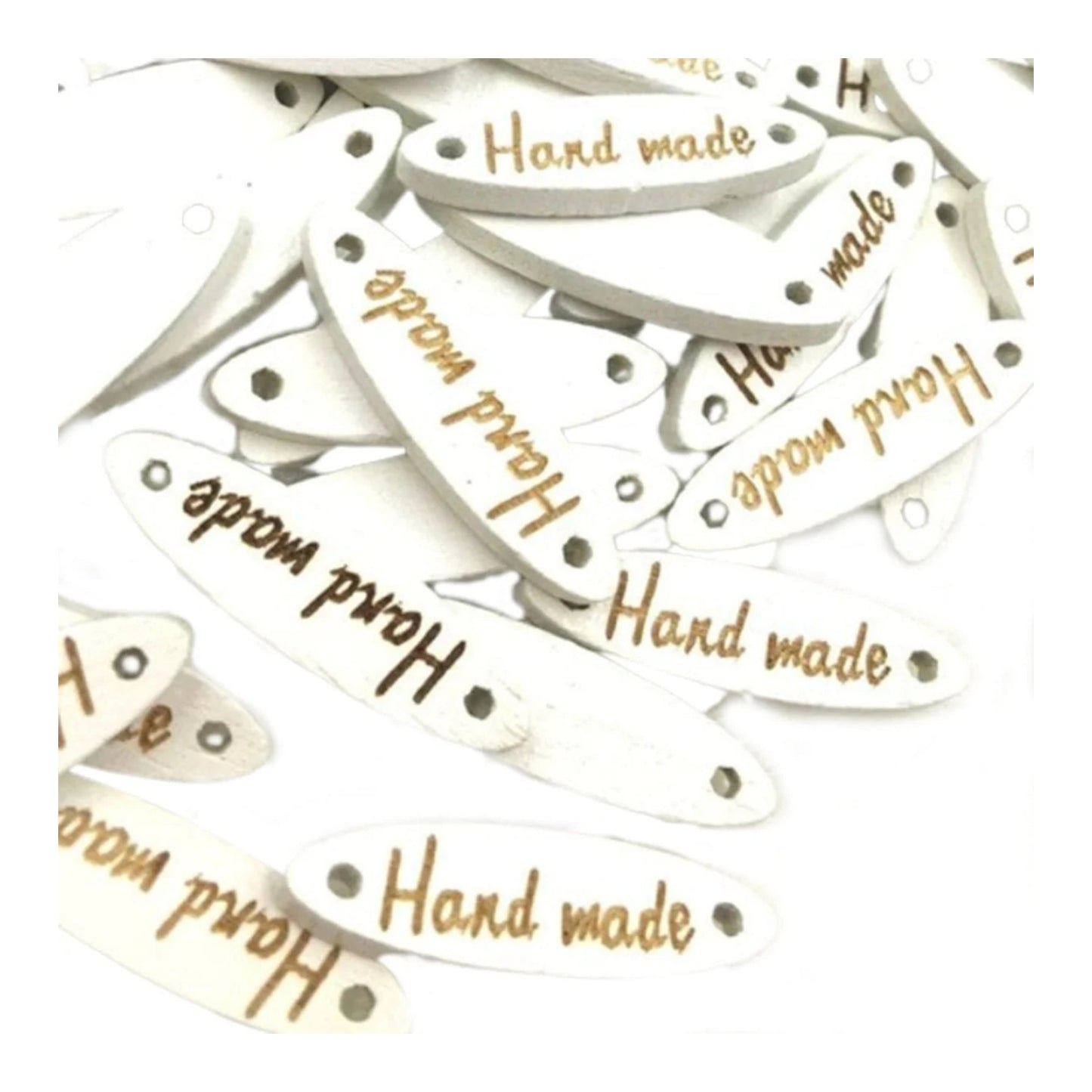 50pcs Wooden Handmade Hand Made Bag Labels Sewing Tags Clothing - White Round 5 - Asia Sell