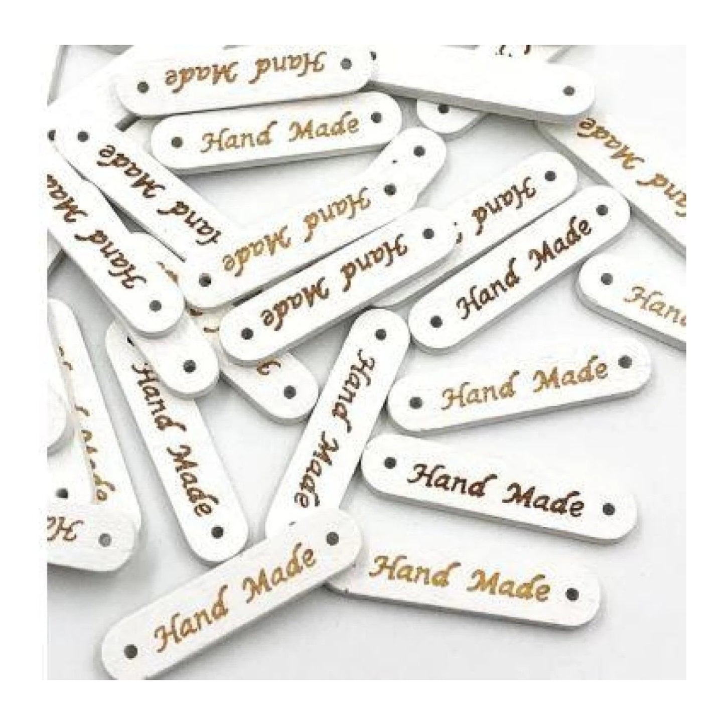50pcs Wooden Handmade Hand Made Bag Labels Sewing Tags Clothing - White Round 6 - Asia Sell