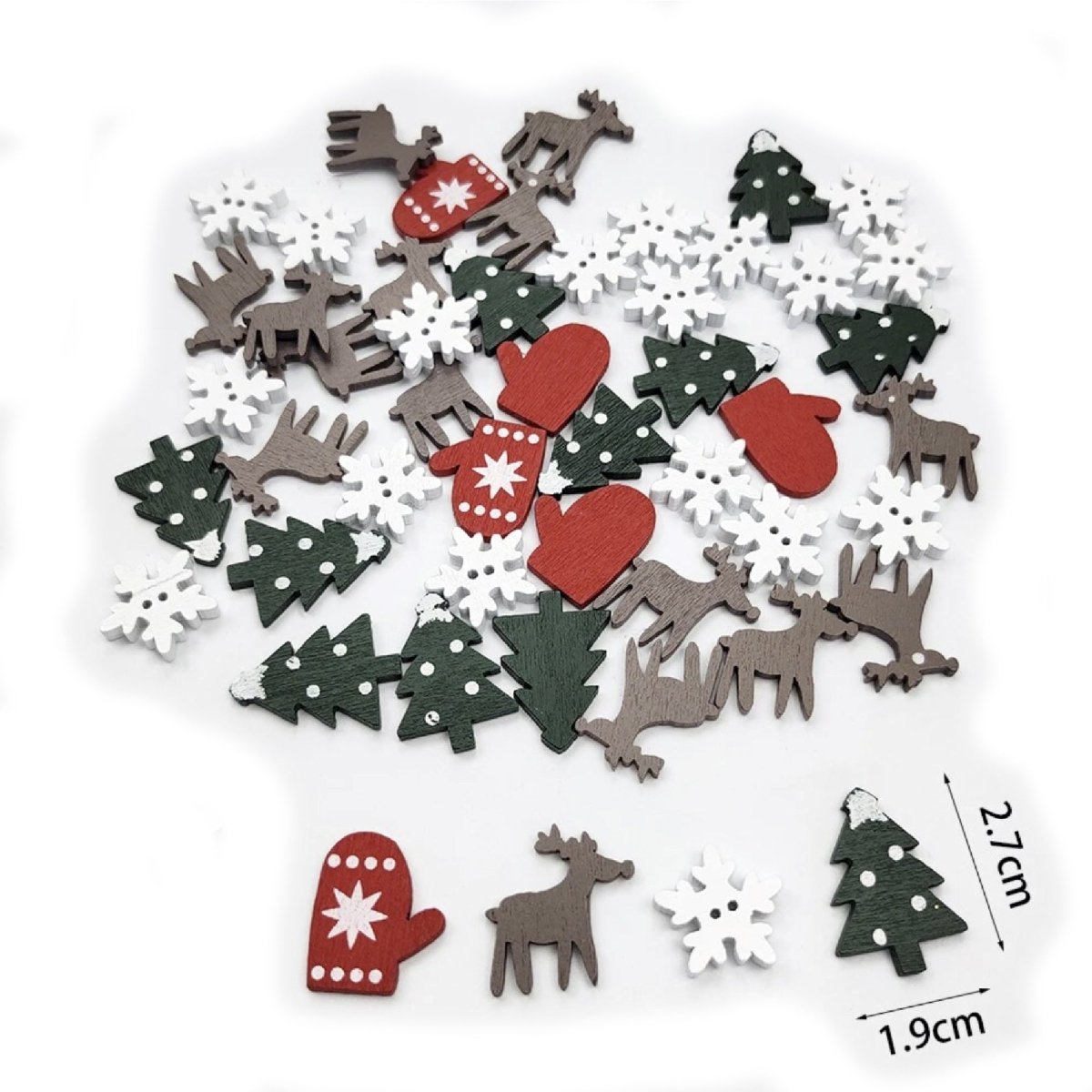 50pcs Wooden Ornaments Christmas Wood Decorative Reindeer Snowflake Glove Tree Shapes Diy Handicraft Christmas 27mm Crafts Scrapbooking - - Asia Sell