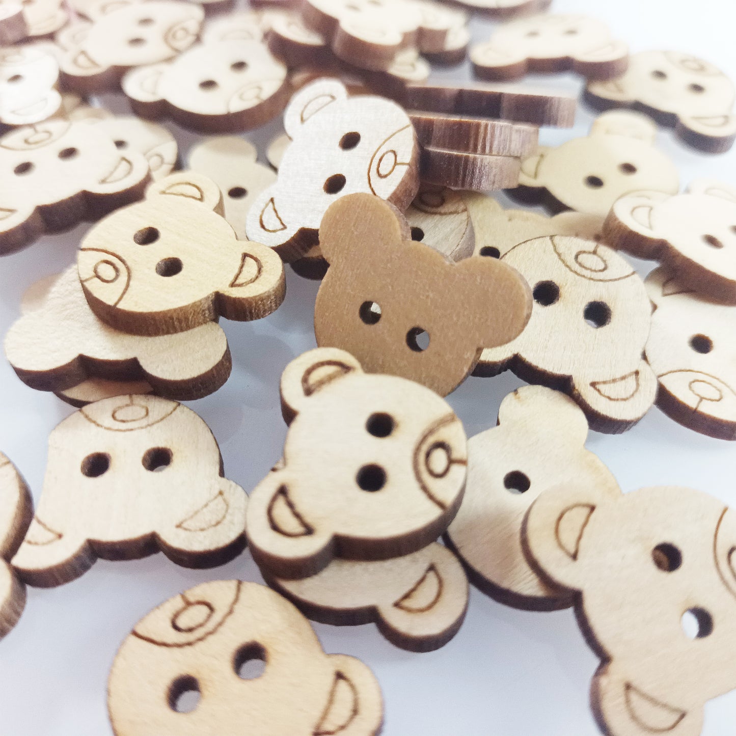 50pcs 19mm Teddy Bear Clothing Wooden Buttons 2 Hole Flatback Sewing Brown