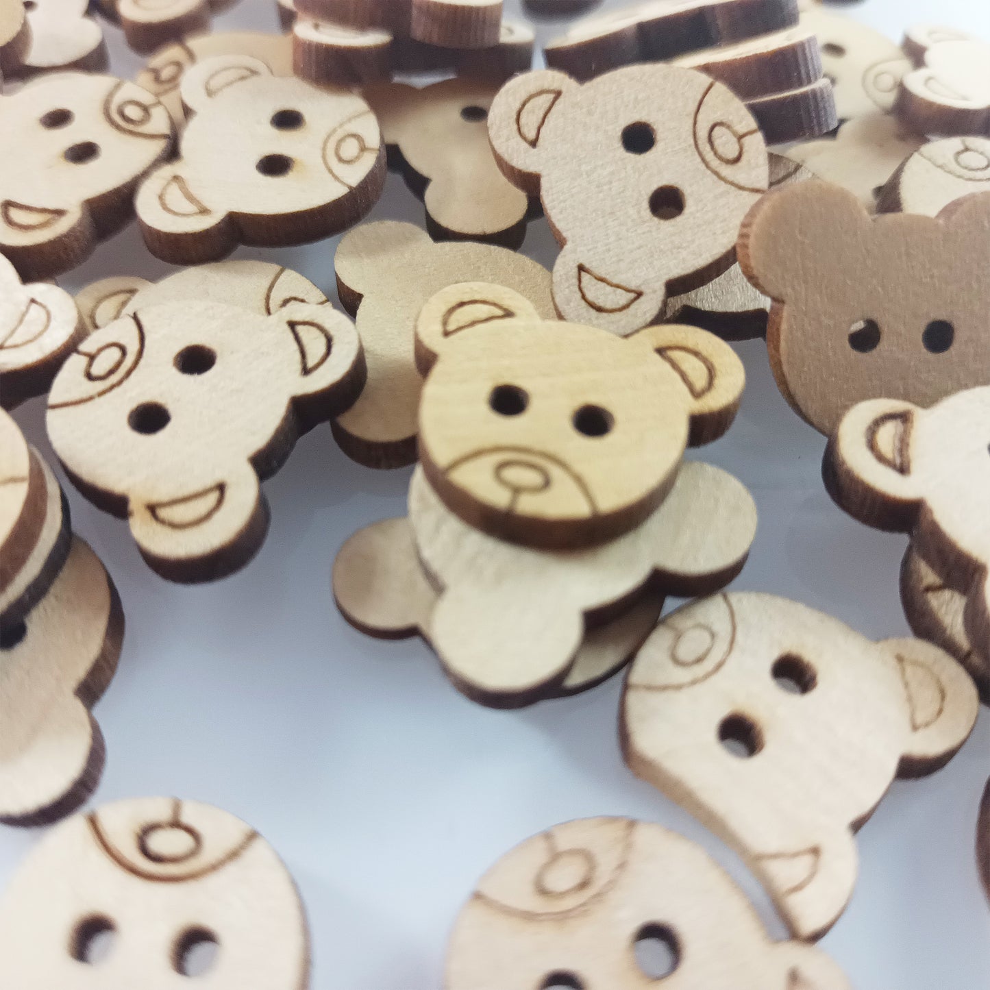 50pcs 19mm Teddy Bear Clothing Wooden Buttons 2 Hole Flatback Sewing Brown