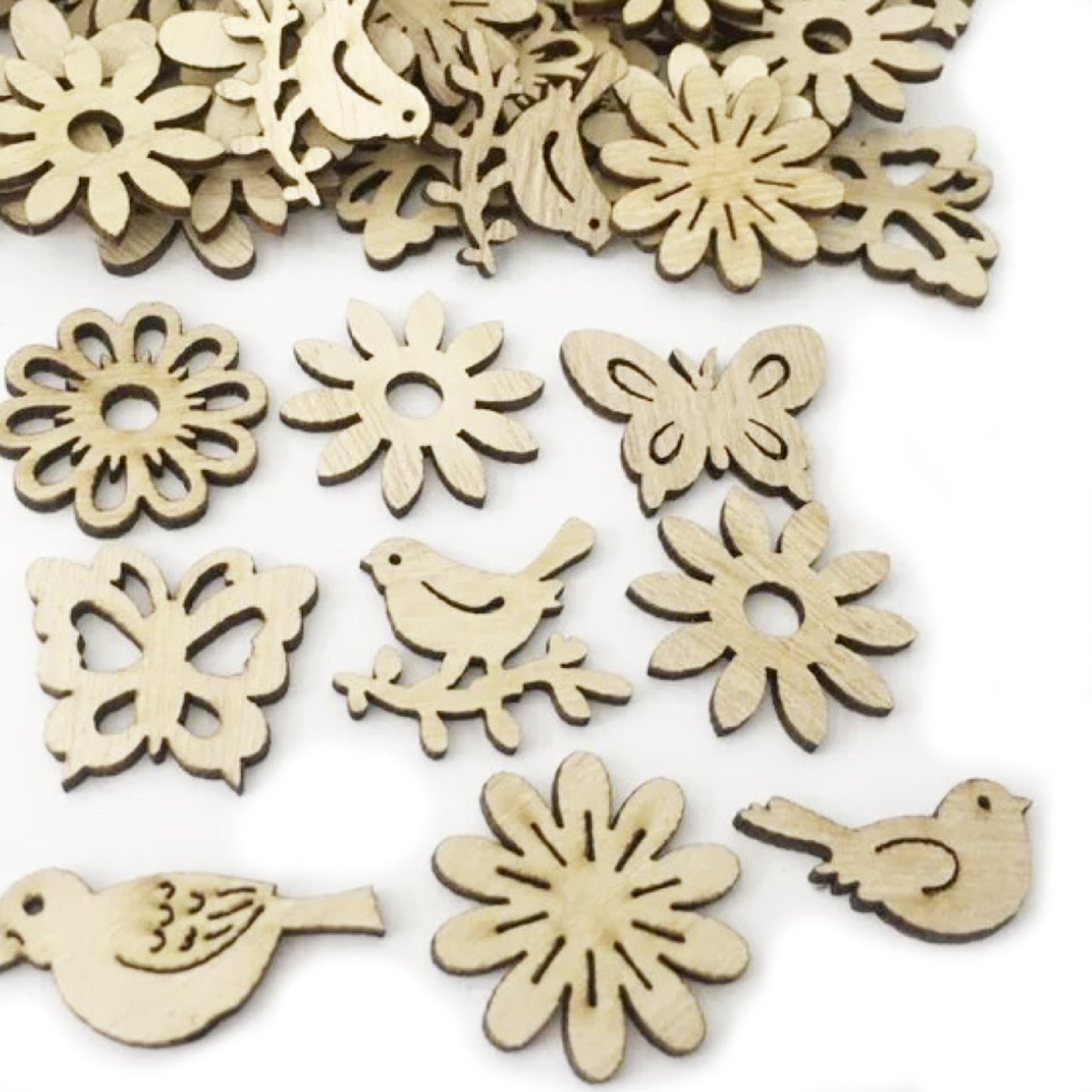 50pcs 27mm Wooden Birds Butterfly Flower Craft Scrapbook Wood Pieces Decorations Table Decorations