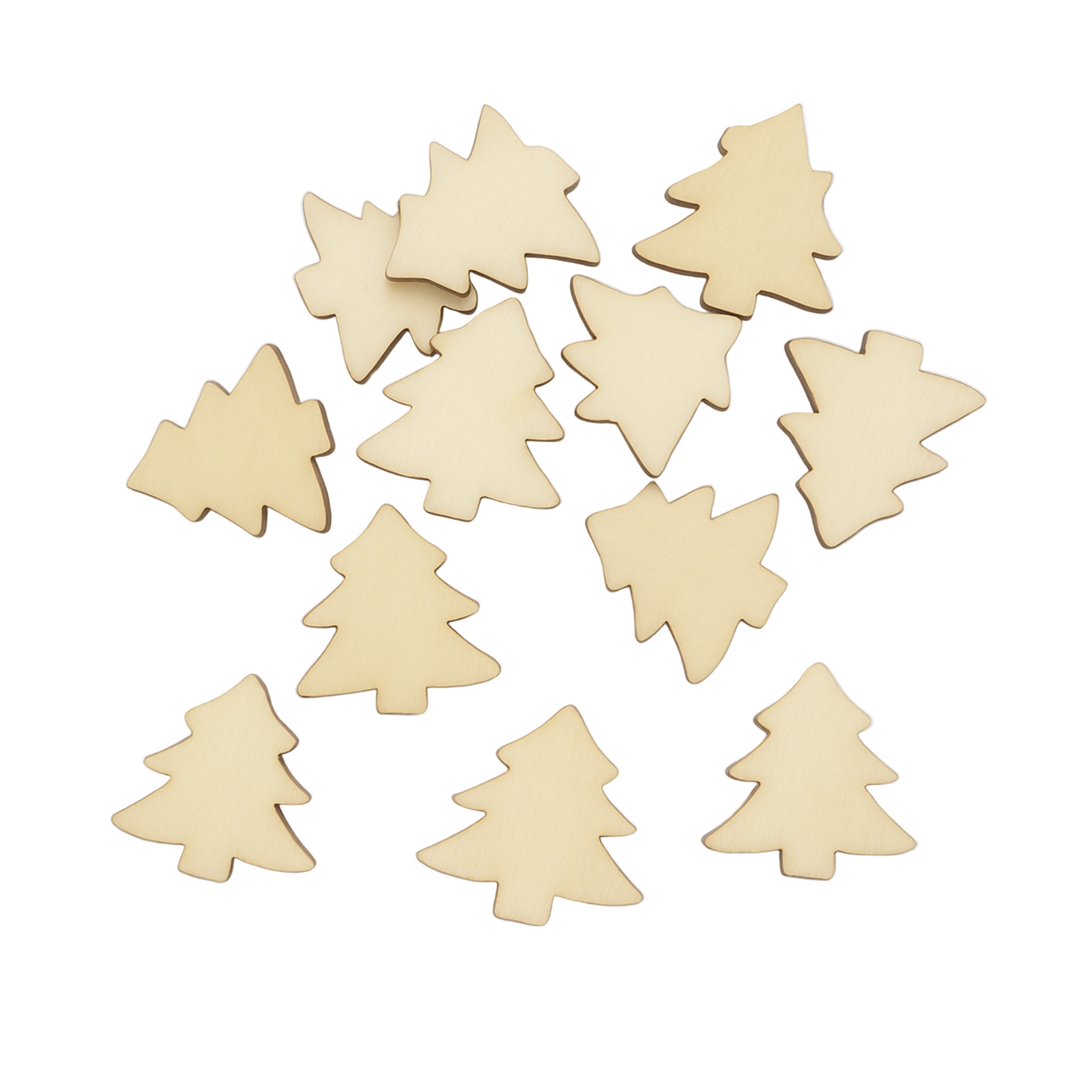 Wooden Christmas tree shapes on a white background