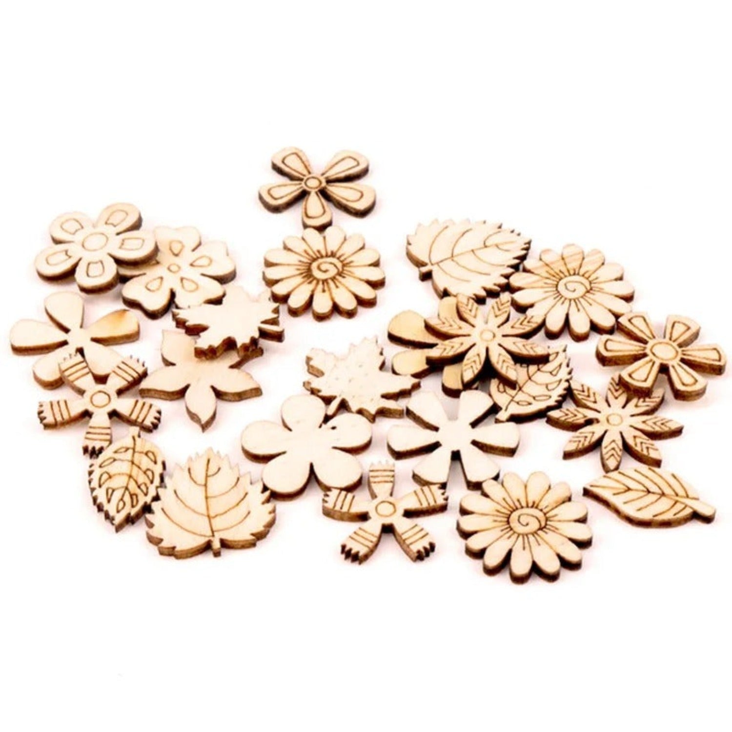 50pcs Flower Leaf Shapes Wooden Forms Scrapbooking Craft DIY 20mm