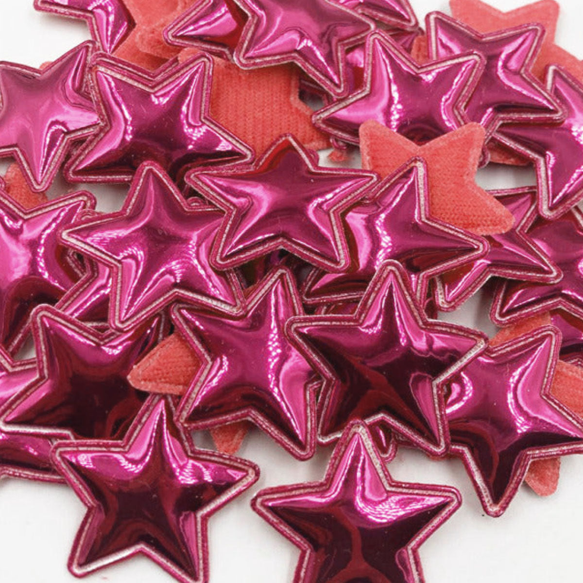 50pcs Glossy Shiny Padded Patches Star Shape Garment Appliques ROSE PINK