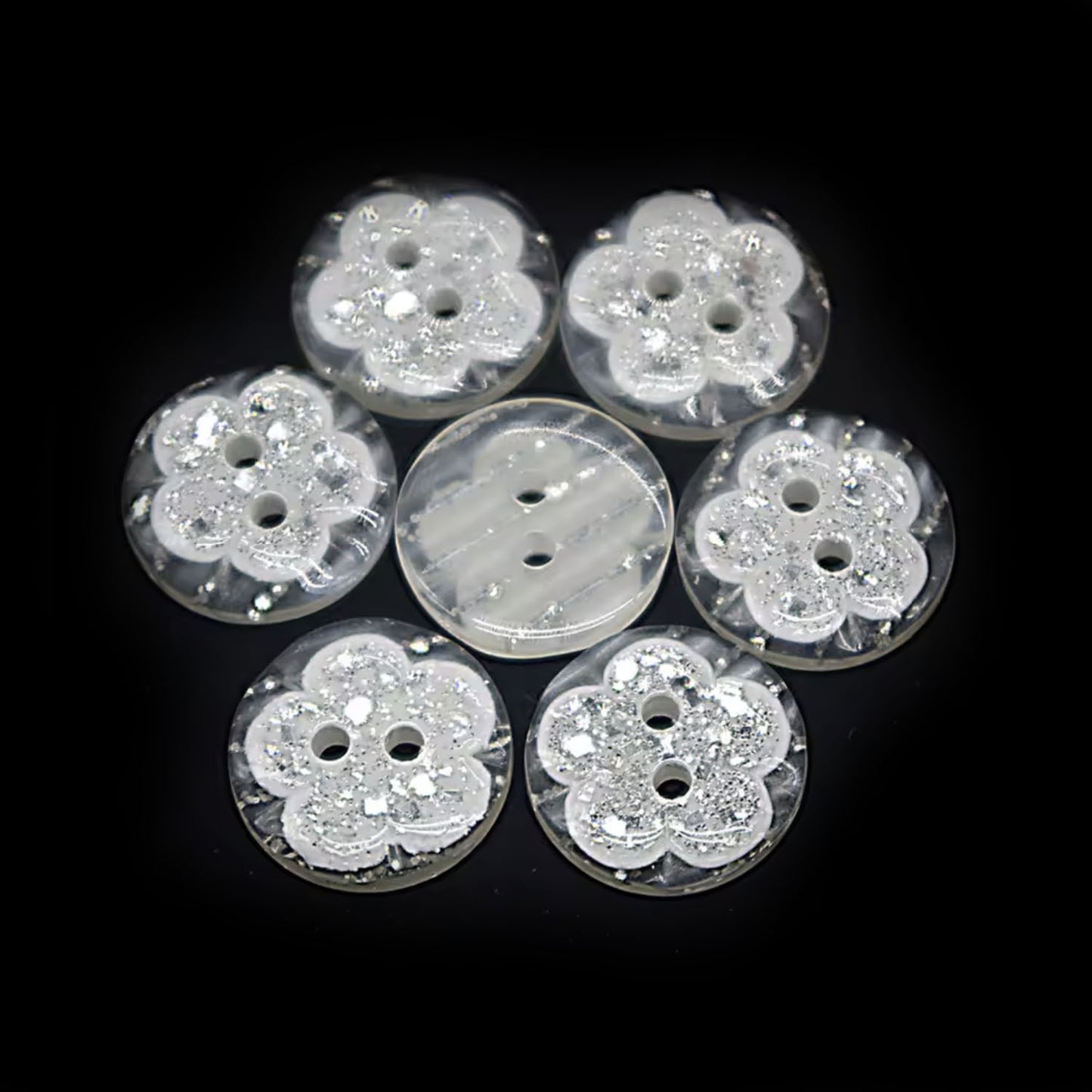 50pcs Resin Impregnated Flower Buttons Transparent Sewing Scrapbook 2 Holes 15mm Vintage Style | Asia Sell