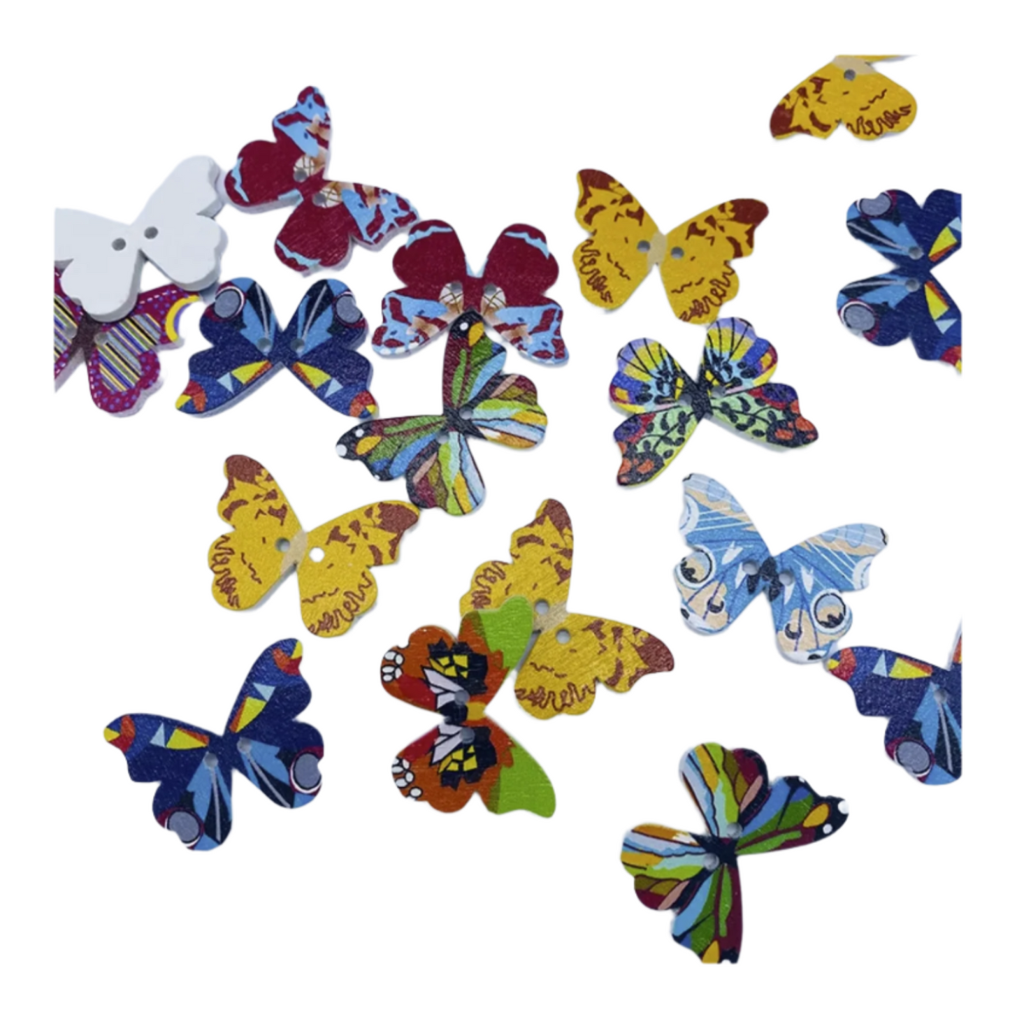 50pcs 2 Holes Wooden Butterflies Buttons Colourful Sewing And Wood Scrapbooking Button Craft