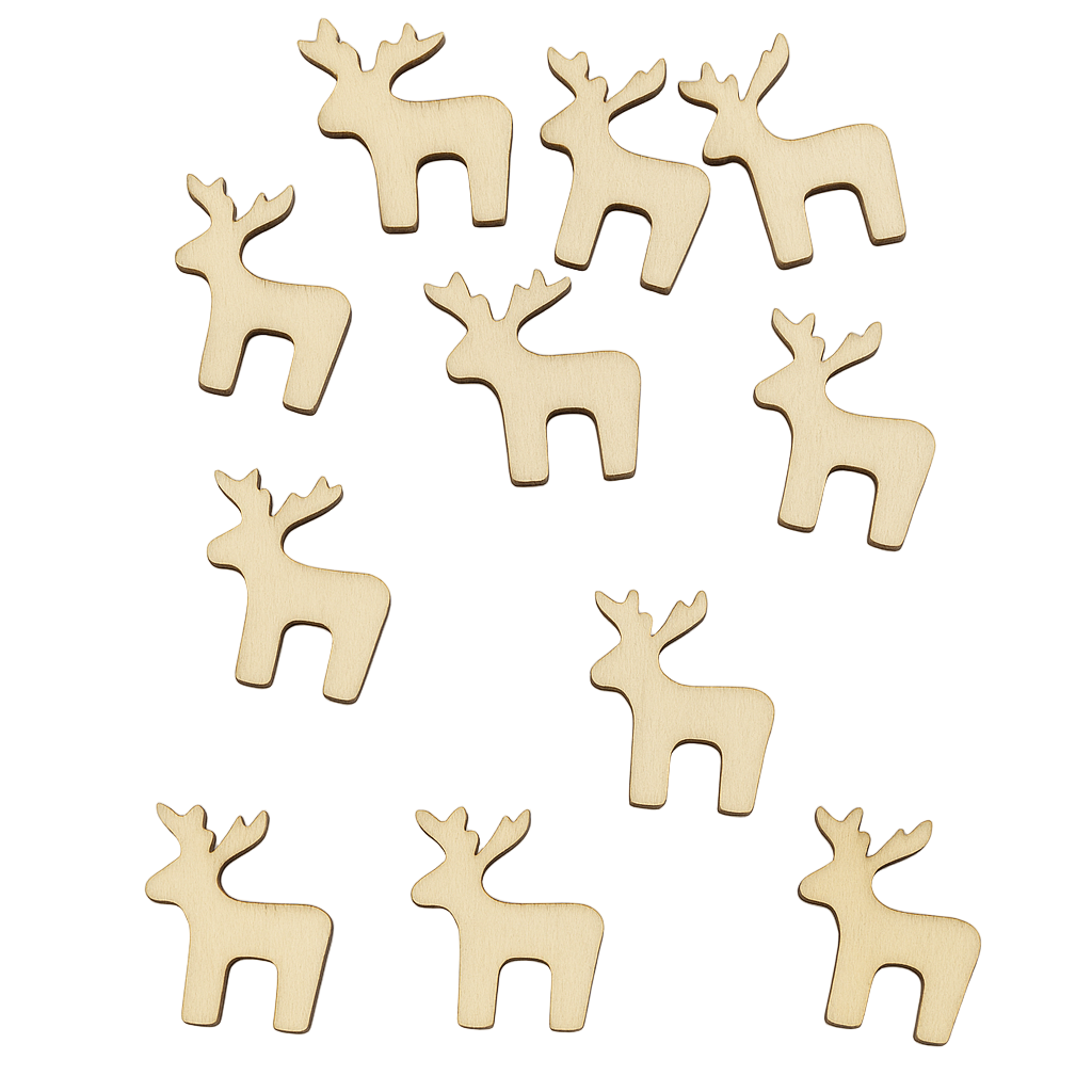 Wooden reindeer shapes on a white background