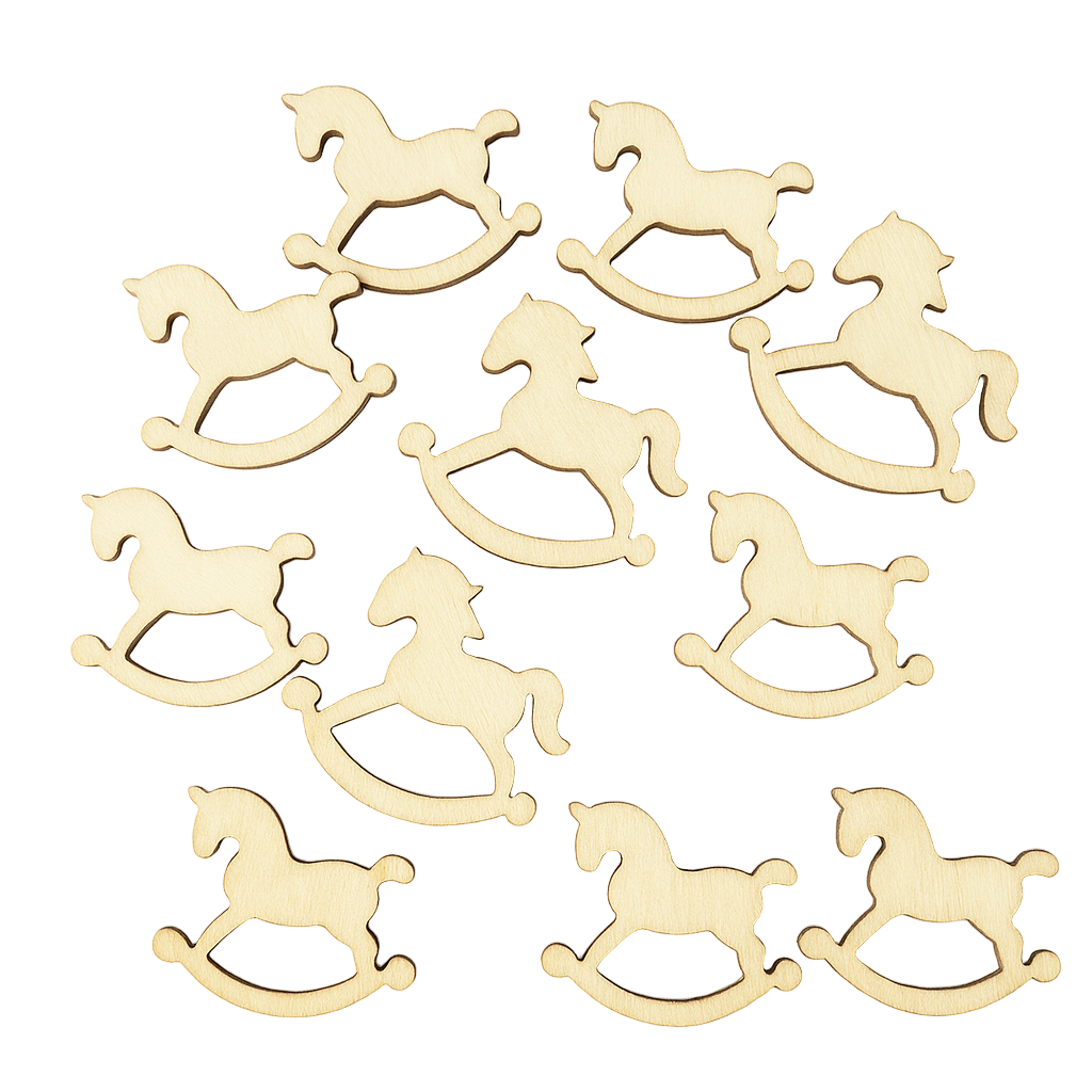 Set of wooden rocking horse shapes on a white background