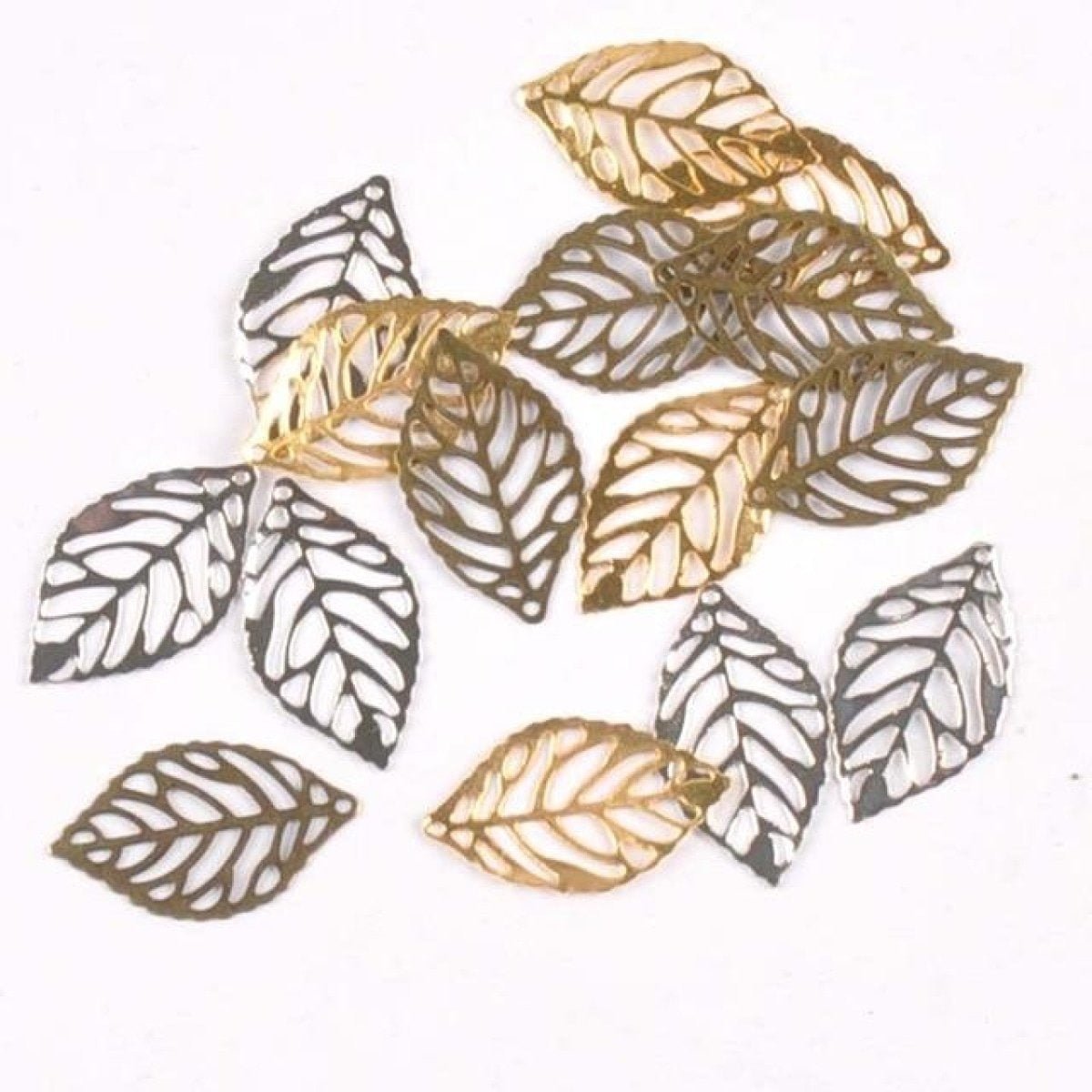 50x Metal Crafts Filigree Leaves Bracelet Bangles Scrapbooking 23x14mm Charms Shape - Mixed - Asia Sell