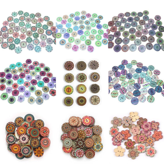 50x Retro Wooden Buttons for Scrapbooking and Handmade Clothes 15-25mm Set A - 15mm Retro - Asia Sell