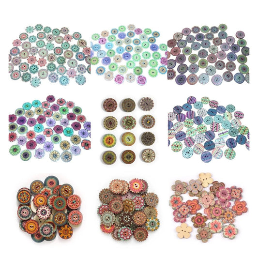 50x Retro Wooden Buttons for Scrapbooking and Handmade Clothes 15-25mm Set A - 15mm Retro - Asia Sell