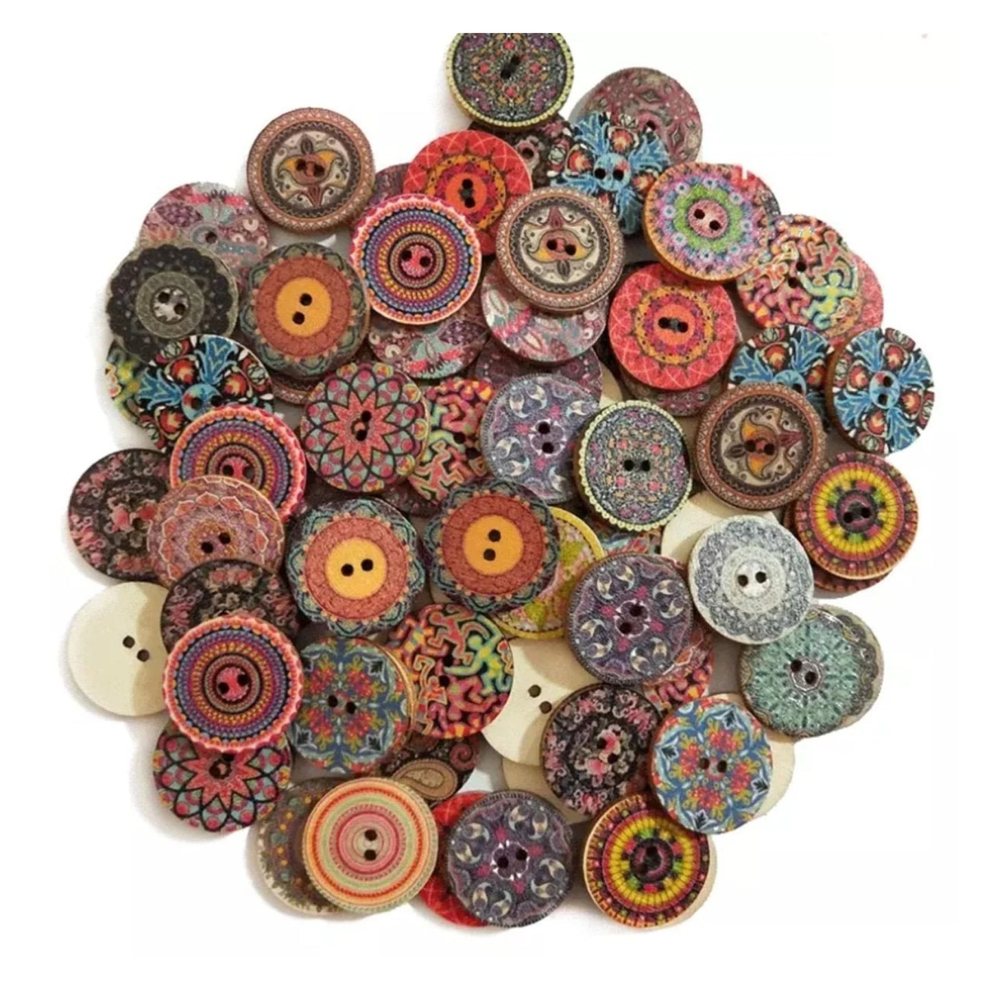 50x Retro Wooden Buttons for Scrapbooking and Handmade Clothes 15-25mm Set C - 15mm Retro 7 - Asia Sell