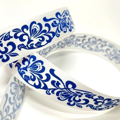 5m Polyester Ribbons 25mm DIY Gift Wrapping Hair Accessories Sewing Bow Hair Wedding Decorations - Blue and White - Asia Sell