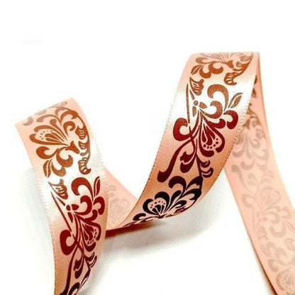 5m Polyester Ribbons 25mm DIY Gift Wrapping Hair Accessories Sewing Bow Hair Wedding Decorations - Pink-Gold - Asia Sell