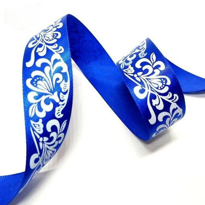 5m Polyester Ribbons 25mm DIY Gift Wrapping Hair Accessories Sewing Bow Hair Wedding Decorations - White and Blue - Asia Sell