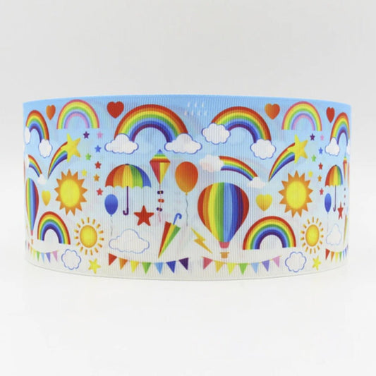 5mtrs 75mm Rainbow Fashion Printed Crosgrain Ribbon for Hair Tie Decorations - Asia Sell