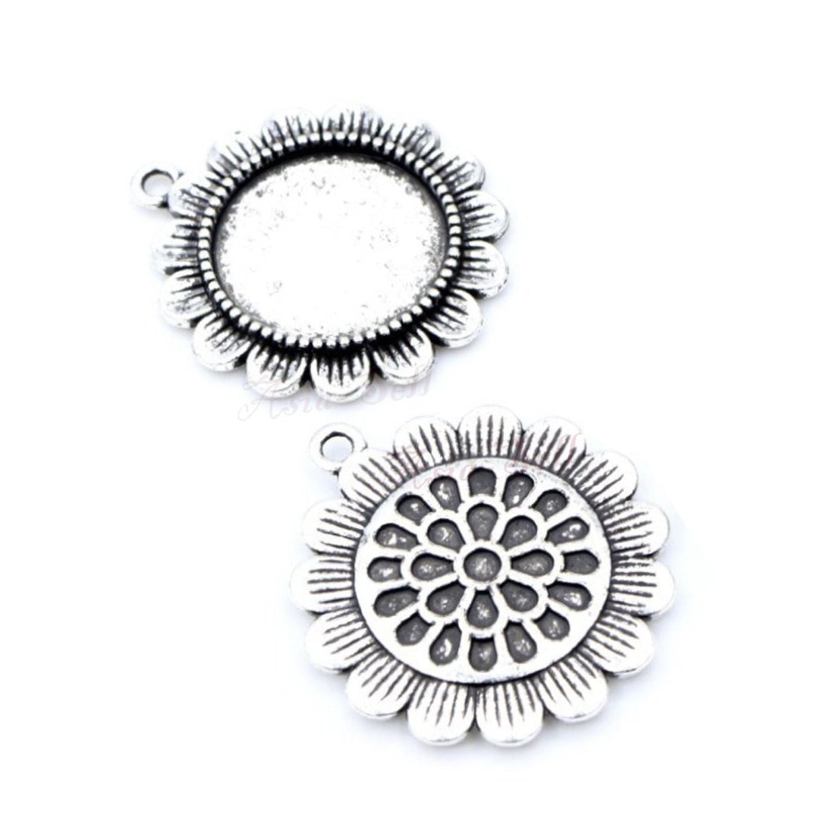 5pcs 20mm Inner Size Antique Silver Plated Black Bronze Cabochon Base Setting Charms Pendant Metal - Antique Silver - - Asia Sell