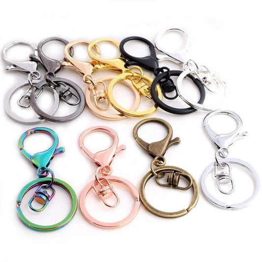 5pcs 30mm Key Ring Long 70mm Lobster Clasp Key Hook Swivel Loop Chain Jewellery Making Keychain Split Keyring - Rhodium Swivel Loops - Asia Sell