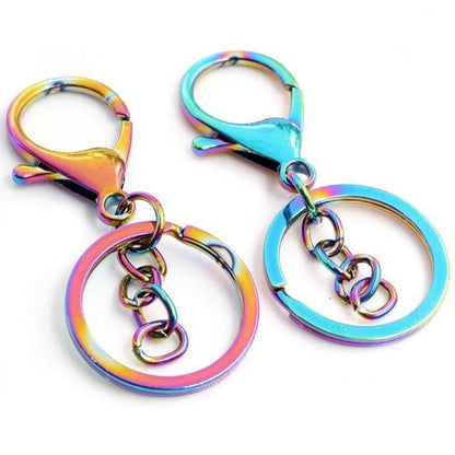 5Pcs 30Mm Key Ring Long 70Mm Plated Lobster Clasp Hook Chain Jewellery Making Keychain Y1-26-Aurora