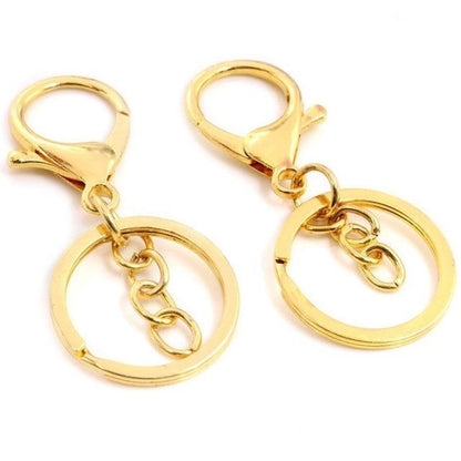 5Pcs 30Mm Key Ring Long 70Mm Plated Lobster Clasp Hook Chain Jewellery Making Keychain W1-08-Gold