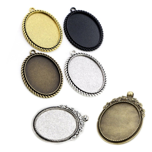 5pcs 30x40mm Cabochon Backing Antique Silver Bronze Black Gold Metal - Silver Style 1 - Asia Sell