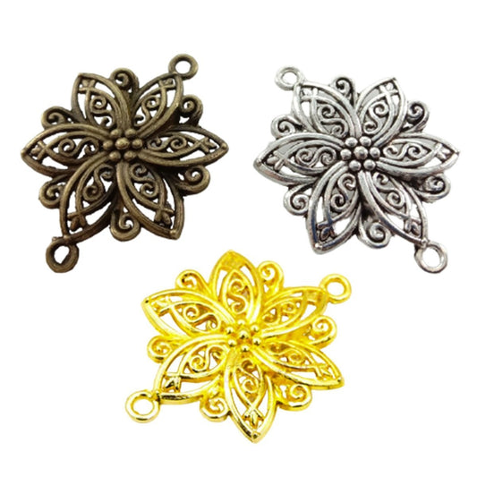 5pcs 40x28mm Antique Bronze Silver Plated Flower Style Handmade Charms Pendant DIY for Bracelet Necklace Jewellery Making - Antique Silver - Asia Sell