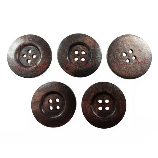 5pcs 45mm Wooden Buttons Deep Coffee 4-Hole Coat Garment Upholstery Sewing Clothes - - Asia Sell