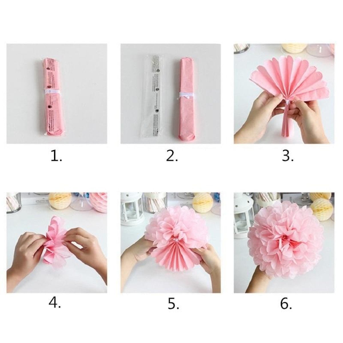 5pcs 6"-10" Tissue Paper Pompoms Wedding Baby Shower Birthday Party Pom Poms Toy - Sky blue 10cm 4inch - Asia Sell