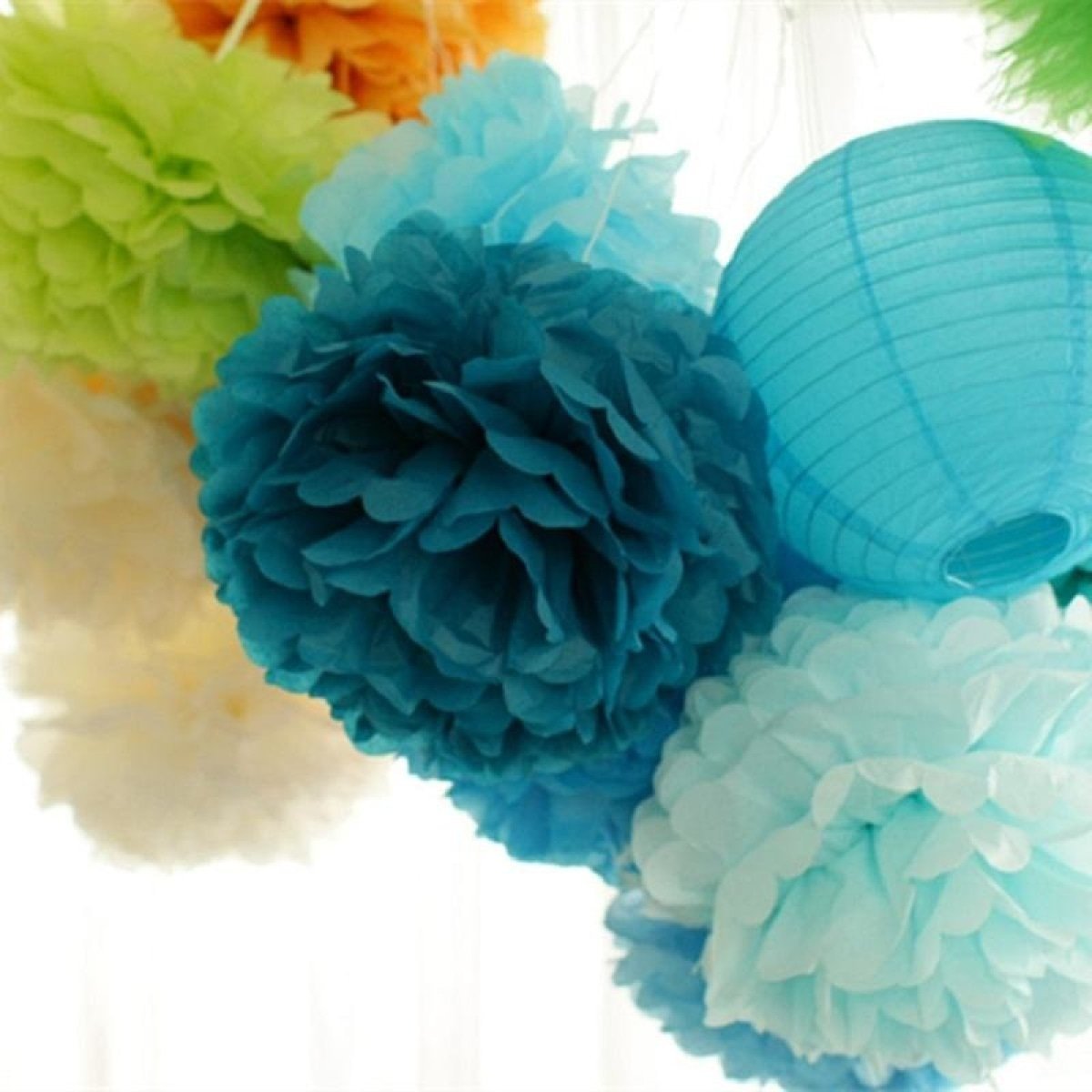 5pcs 6"-10" Tissue Paper Pompoms Wedding Baby Shower Birthday Party Pom Poms Toy - Sky blue 10cm 4inch - Asia Sell