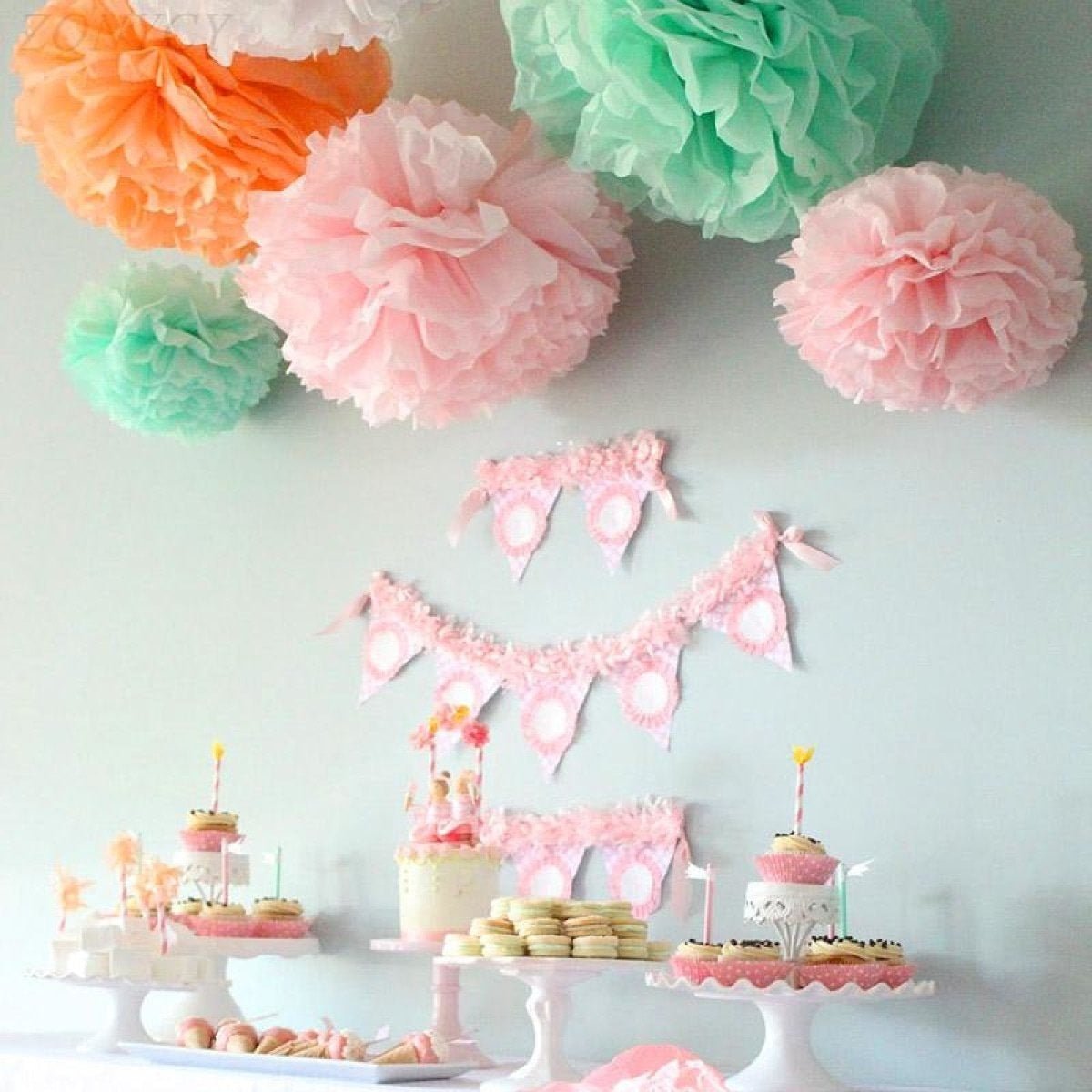 5pcs 6"-10" Tissue Paper Pompoms Wedding Baby Shower Birthday Party Pom Poms Toy - White 15cm 6inch - Asia Sell