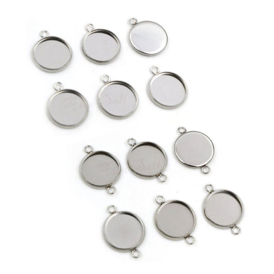 5pcs Cabochon Bases 12mm Stainless Steel Charms Pendant S/S Metal - Single Loop - Asia Sell