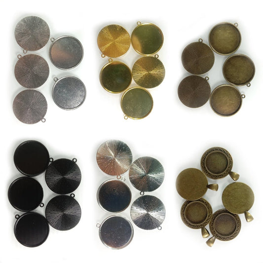 5pcs Cabochon Bases 18mm 30mm ID Antique Bronze Silver Gold Colour Charms Pendant Metal - Bronze 18mm Large Loop - - Asia Sell