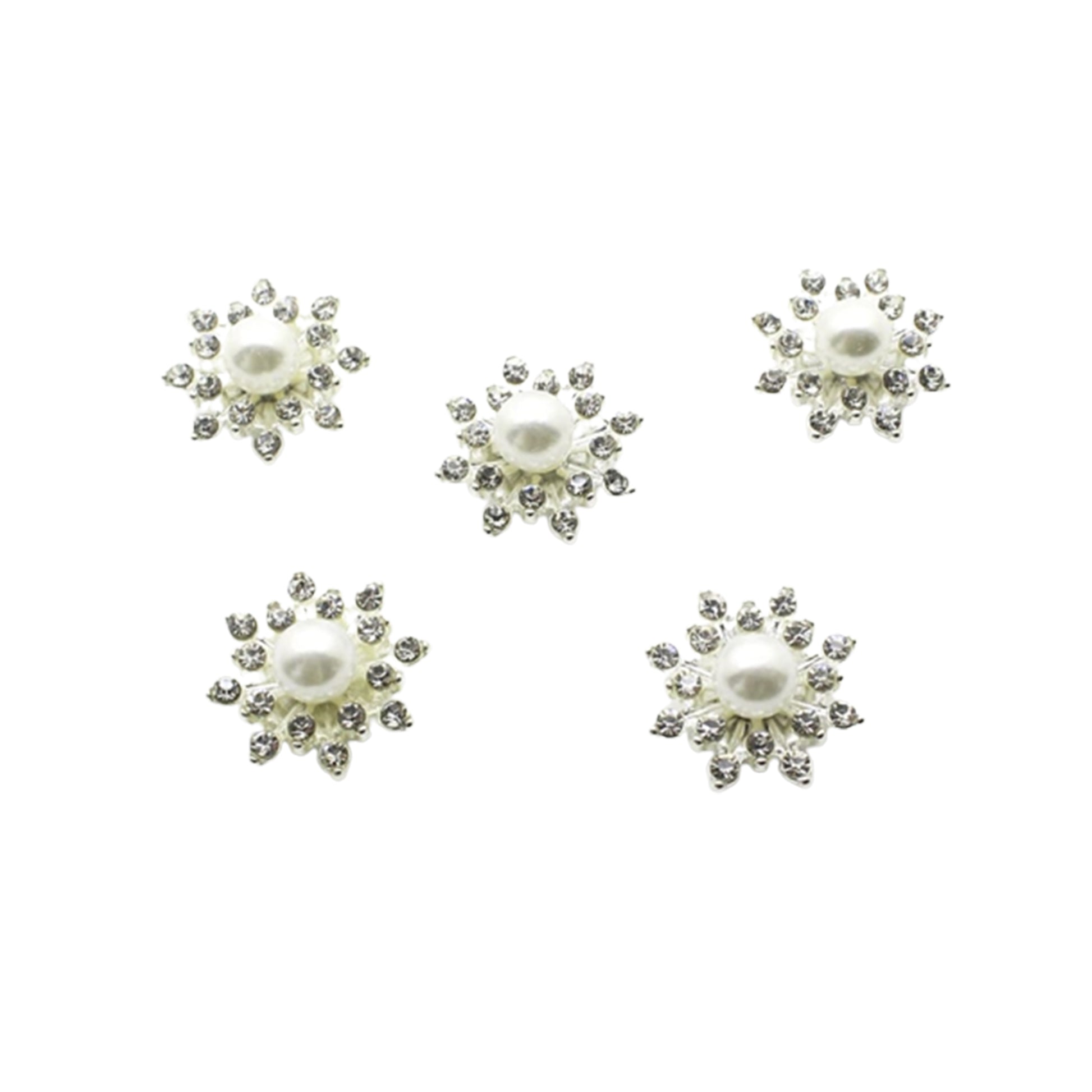 5pcs 16mm Alloy Pearl Buttons Rhinestone Buttons for Clothing Snap Flat Back Fabric Buttons for Wedding Hair Tie Decorative