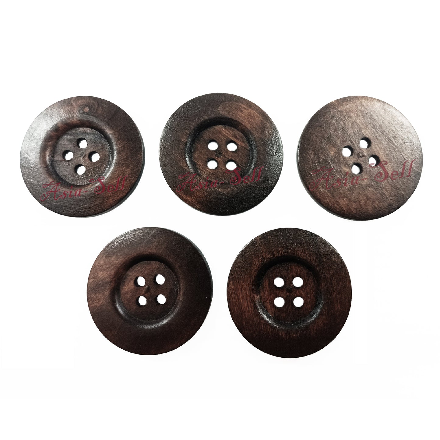 5pcs 45mm Wooden Buttons Deep Coffee 4-Hole Coat Boots Upholstery Sewing Clothes