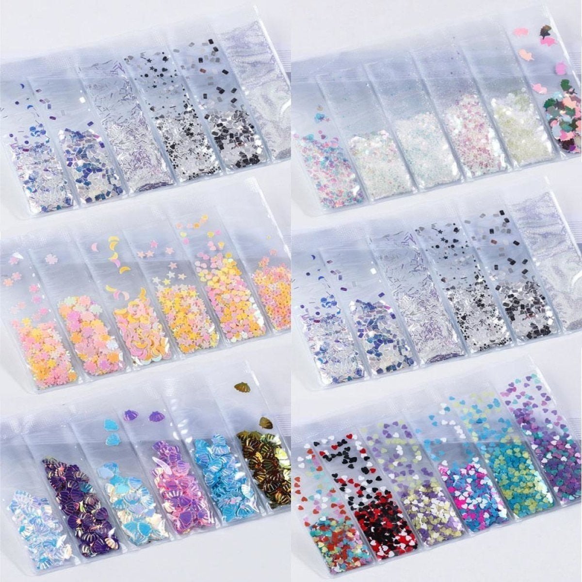 6 Bags Mixed Nail Glitter Powder Sequins Colourful Nail Flakes 10g - 1 - Asia Sell