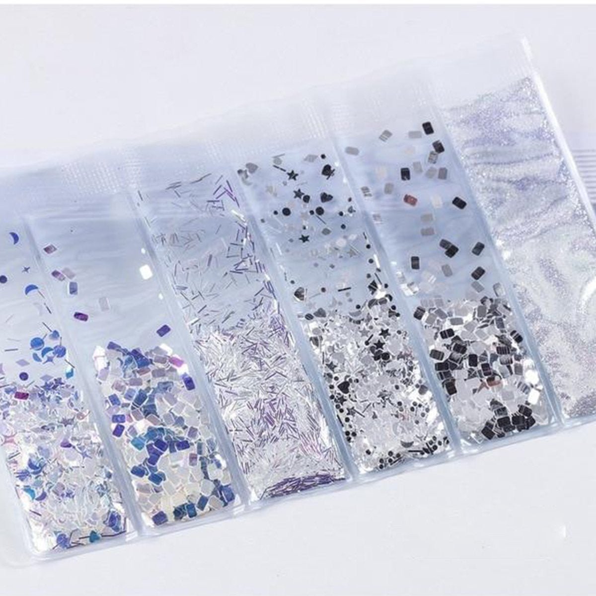 6 Bags Mixed Nail Glitter Powder Sequins Colourful Nail Flakes 10g - 2 - Asia Sell