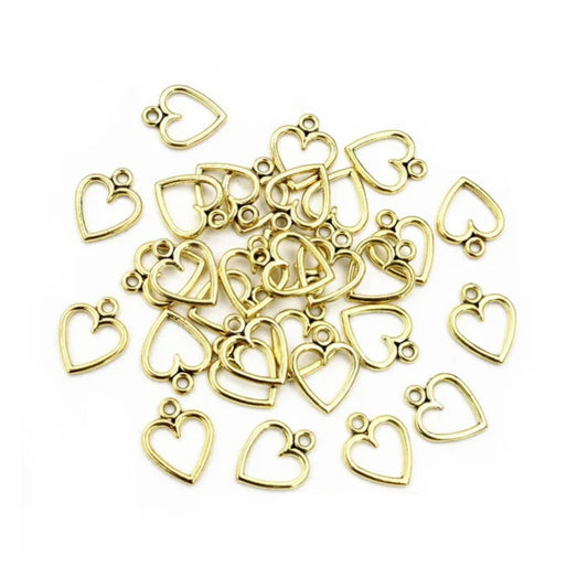 60pcs 10*13mm Gold Colour Hollow Hearts Loops Charms Pendant DIY Necklace Bracelet Earrings