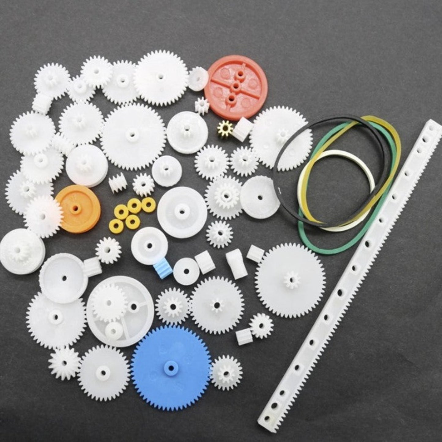 63pcs Kinds Hand DIY Toy Plastic Gear Kit Pulley Belt Shaft Robot Motor Bevel Set Worm Hobbies Slot Car Parts Accessories