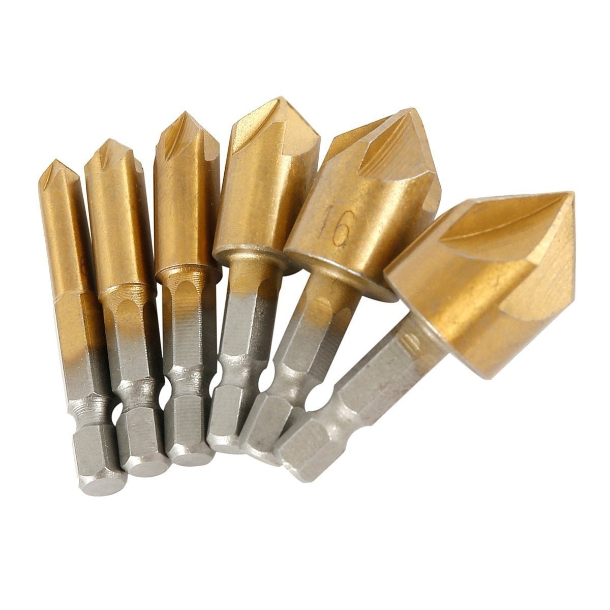 6pcs Set Flutes HSS Countersink Chamfer Drill Bit 1/4" 6-19mm Hex Titanium Coated Tool - - Asia Sell