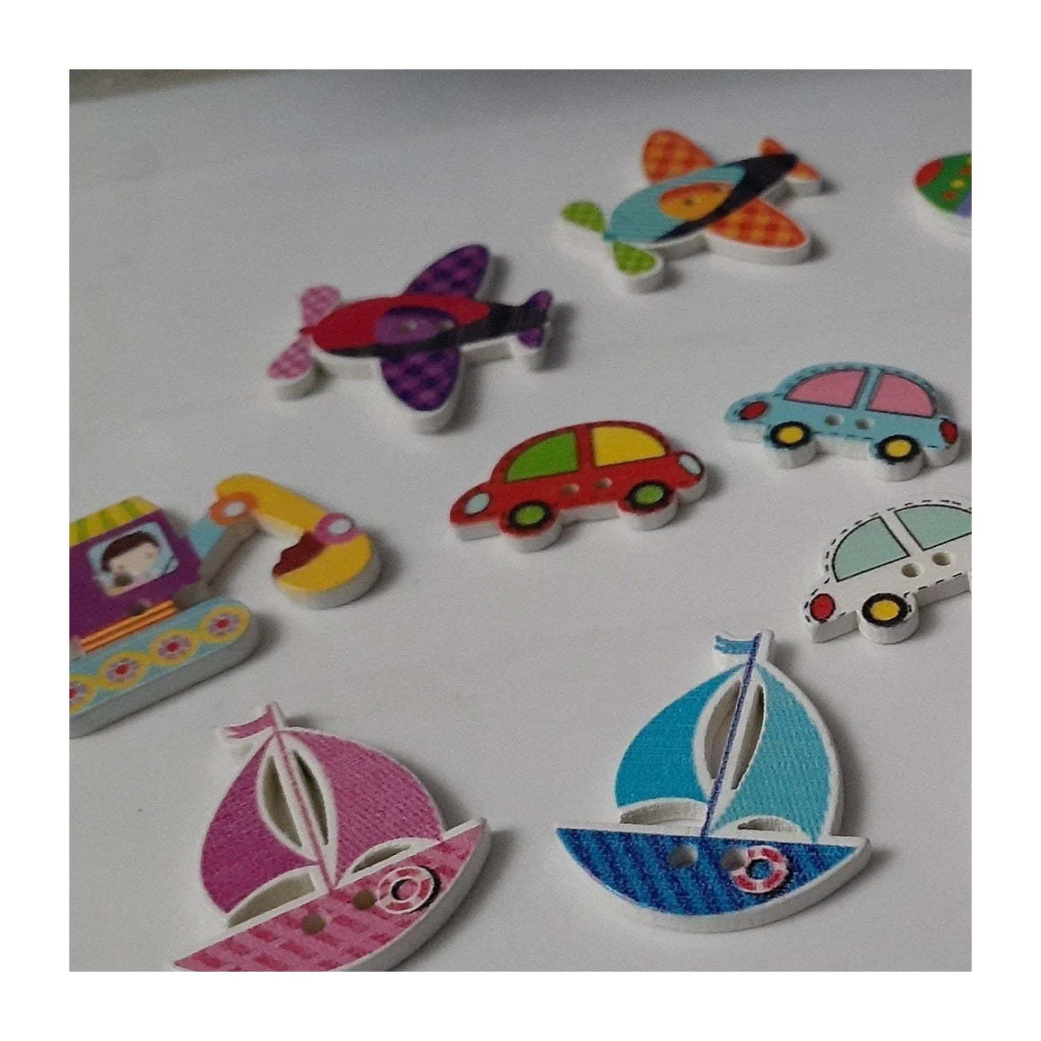 70pcs Aircraft/Boat/Rocket/Car Pattern Wooden Two Holes Buttons Mixed DIY Sewing Scrapbooking Craft - - Asia Sell