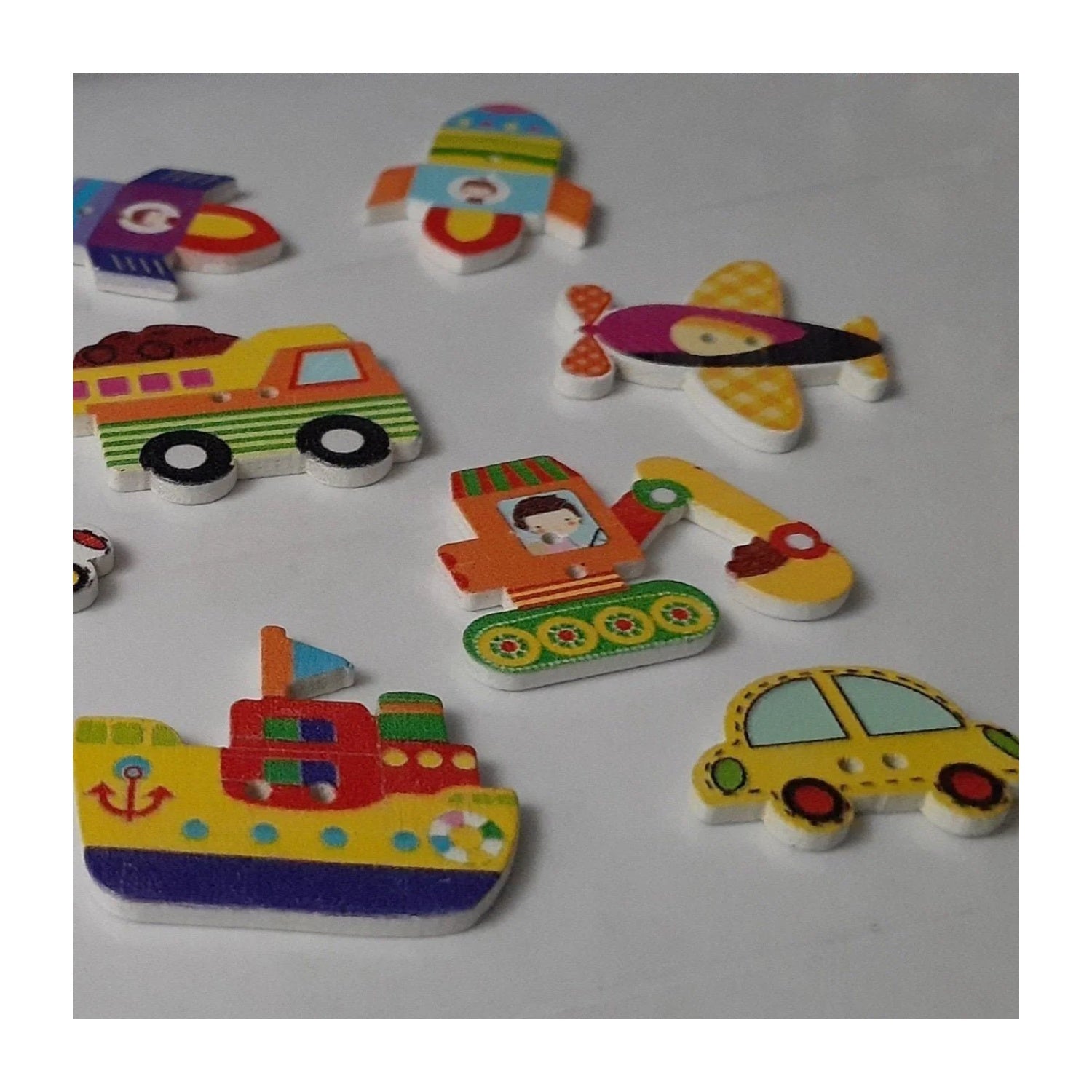 70pcs Aircraft/Boat/Rocket/Car Pattern Wooden Two Holes Buttons Mixed DIY Sewing Scrapbooking Craft - - Asia Sell